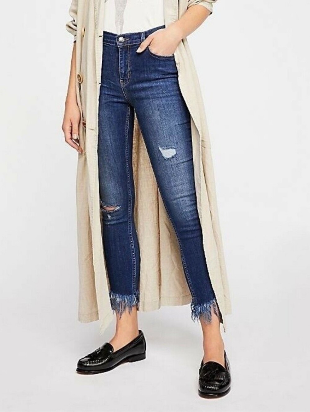 We The Free x Free People Great Heights Frayed Skinny Jeans.